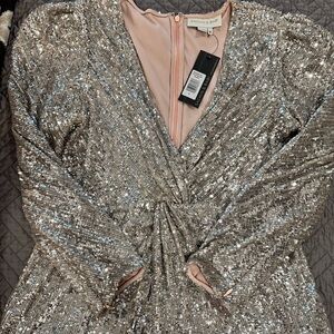 Sachin + Babi Glittering Silver Long Sleeve Dress